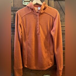 Prana Breathe Wool Blend L Hoodie Pullover Terracotta/Brown Orange Made in USA